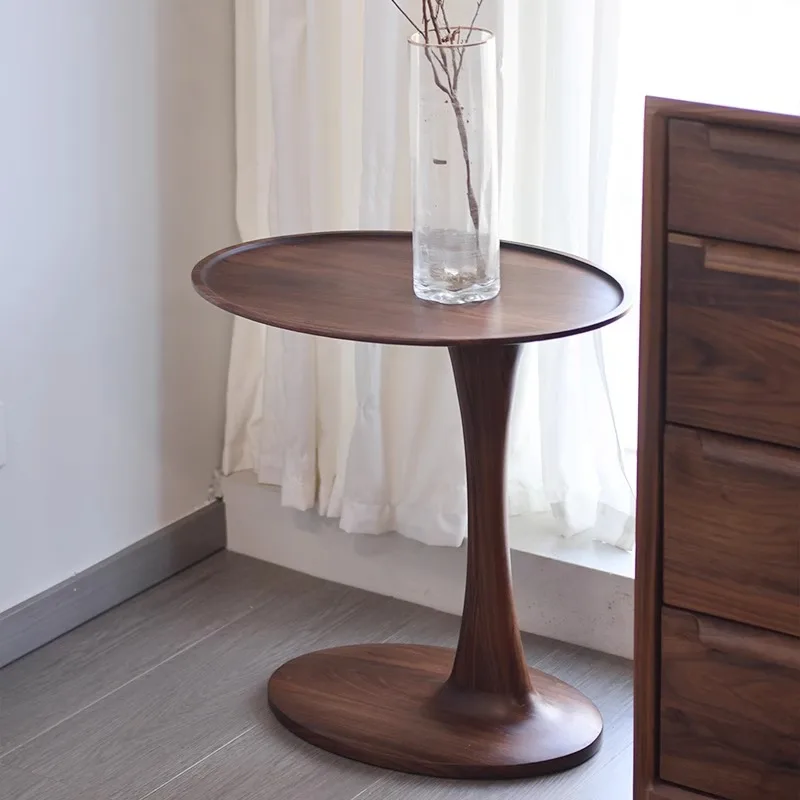 

Nordic solid wood Italian minimalist modern sofa corner few black walnuts light luxury living room balcony small round table