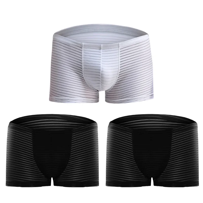 5 قطع ملابس داخلية مثيرة وشفافة للرجال من الحرير الجليدي للشباب تسمح بمرور الهواء قطعة واحدة من سراويل الملاكم المسطحة