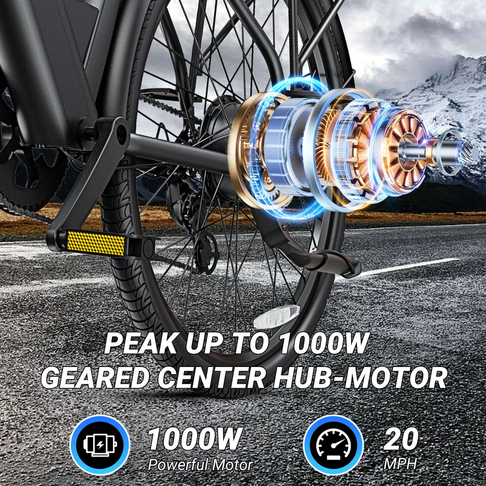 【1 Year Warranty】DYU C7 Electric Bicycle Peak 1000W Motor 480WH Lithium Battery Electric Bike 26 Inch City E bike，UL2849 image 4