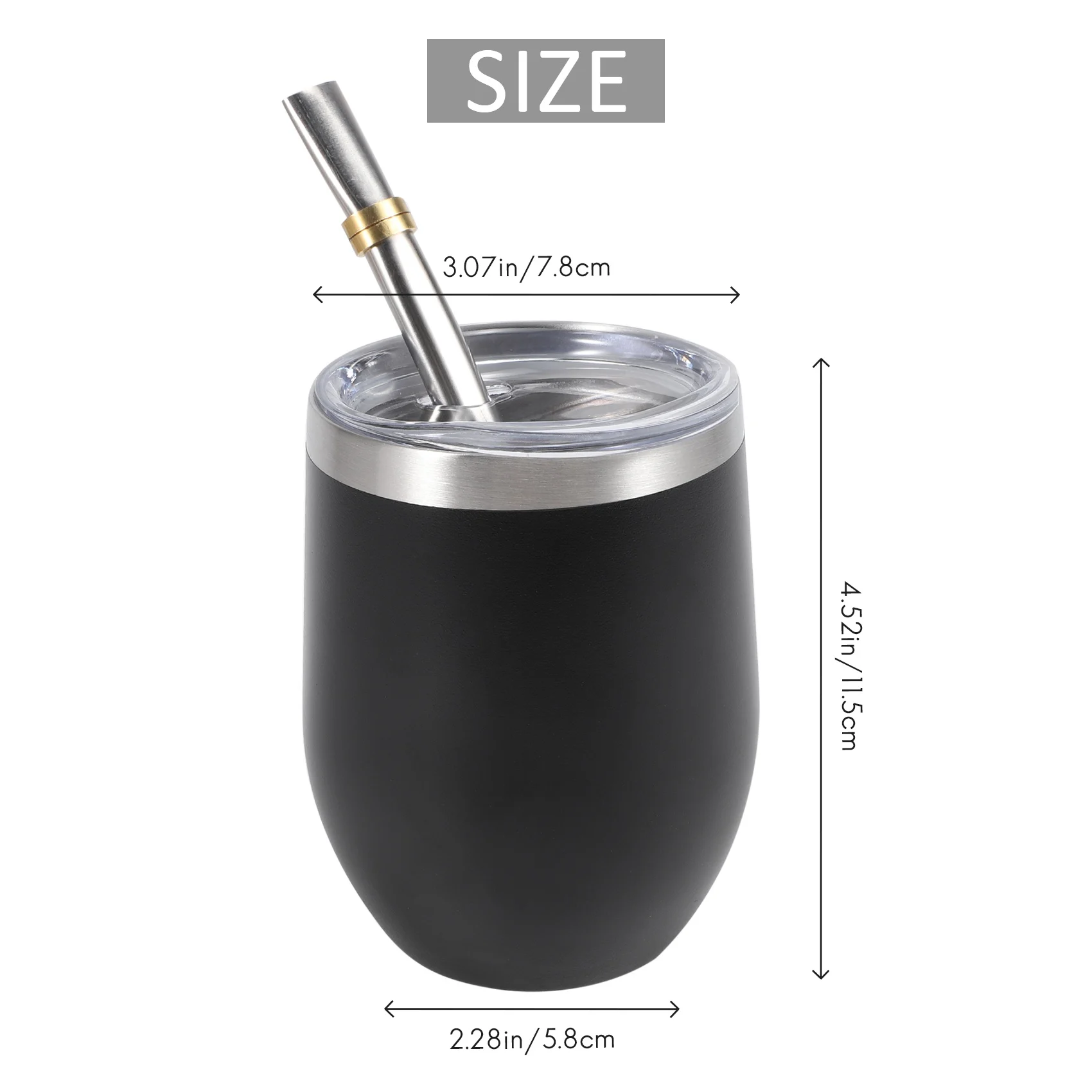 XFDE Yerba Mate Gourd Tea Cup Set 12Oz,Double-Wall Stainless Coffee Water Cup with Lid 2 Bombillas Straws Spoon&Brush,Black