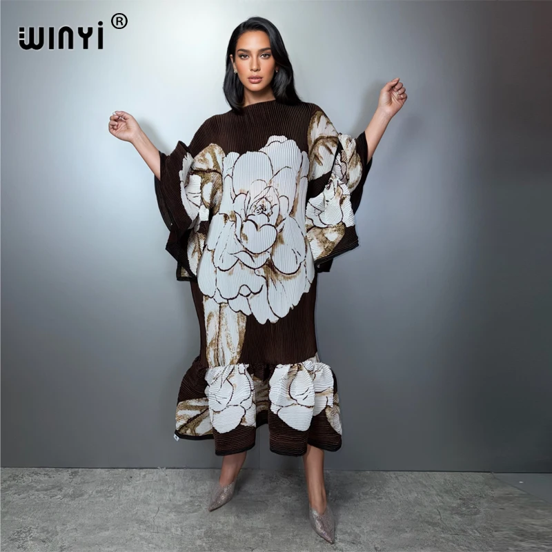 

Платье WINYI с плиссировкой и эластичной талией, ретро-стиль, пляжная накидка, мусульманский кафтан, абайя, роскошное длинное платье для отпуска или дня рождения, Дубай.