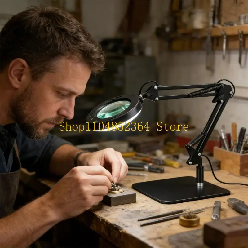 652F Powerful Enlarger And Movable Led Task Light On Iron Plate Support