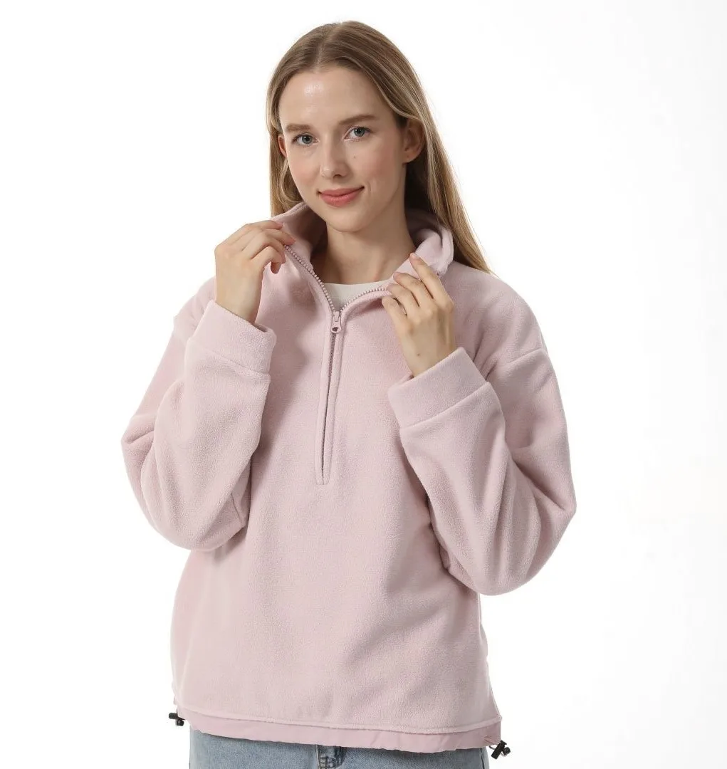 플리스 스웨트셔츠 모자 없음 여성용 멀티 컬러 가을 셔파 핑크 크루넥 배트윙 슬리브 리본 레이스업 러플 소녀 모드 스타일