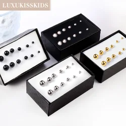 LUXUKISSKIDS Stainless Steel Ball Studs Earrings 6Pairs/Box Round Clips Set For Women/Girls Small Minimalist Bead Jewelry Gifts