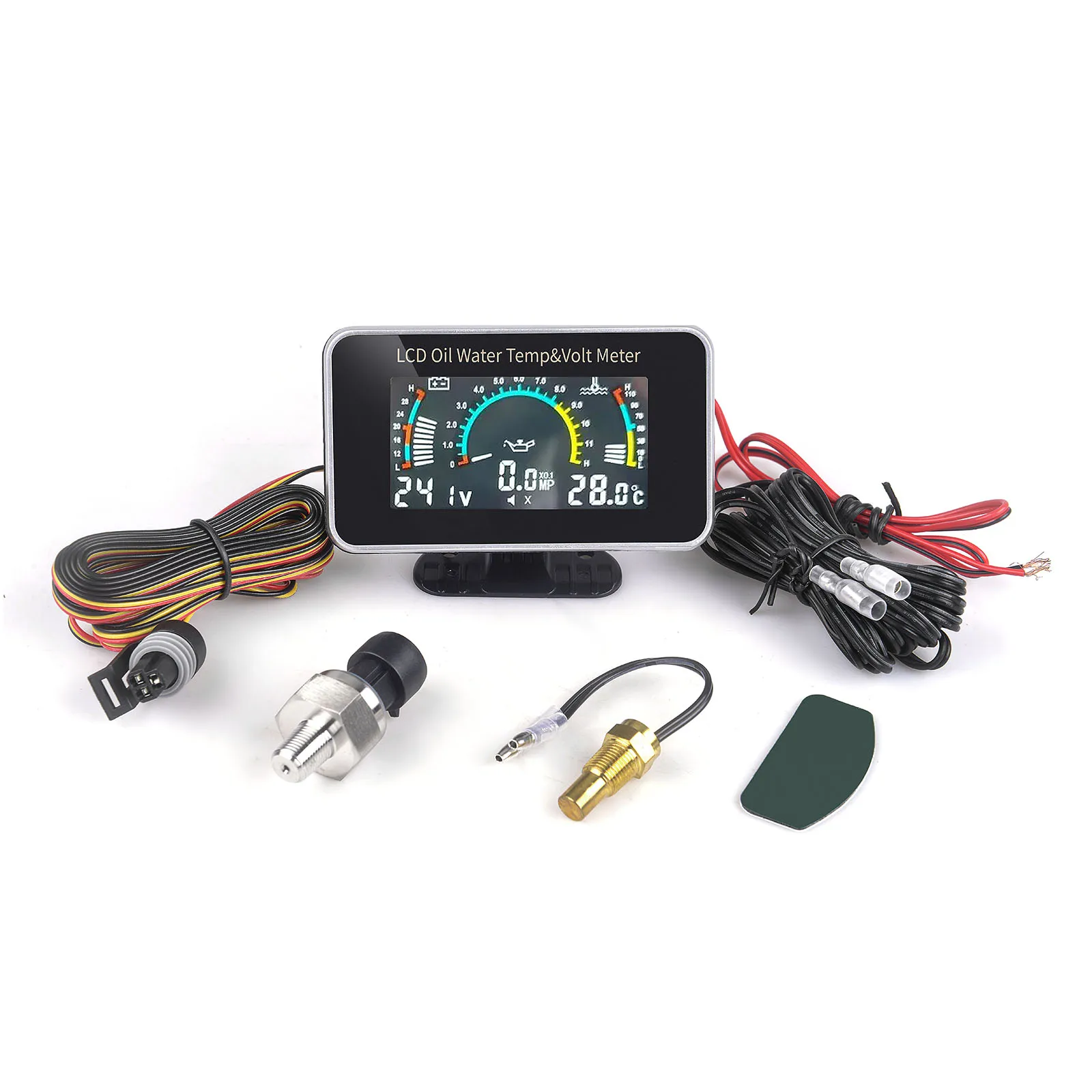 Universal Car 12V24V 3 IN 1 LCD Gauge Mulitifunctional Oil Temperature+Water Temperature+Voltmeter with Sensor 1/8NPT for Truck