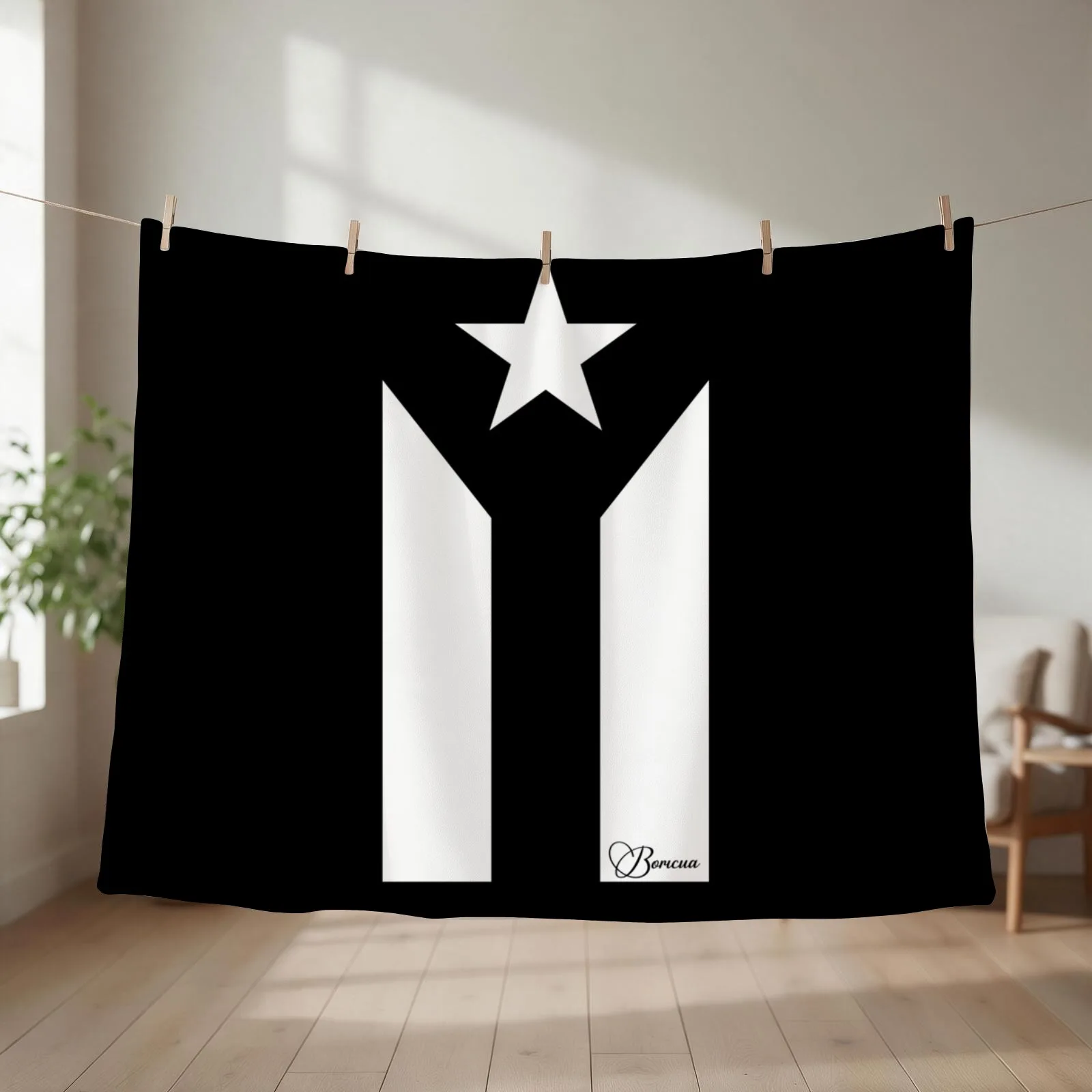 Black Puerto Rican Flag Throw Blanket couch cozy soft plush fuzzy picnic outdoor blanket