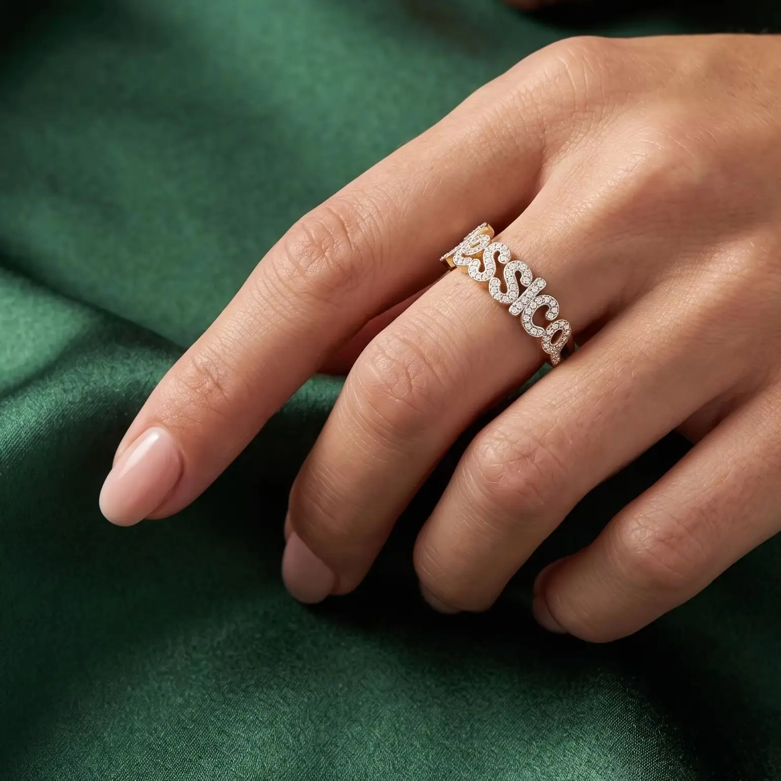 Custom Zircon Name Ring Personalized Pave Script Letter Ring Custom Name Ring Sterling Silver Christma Luxury Jewelry for Her