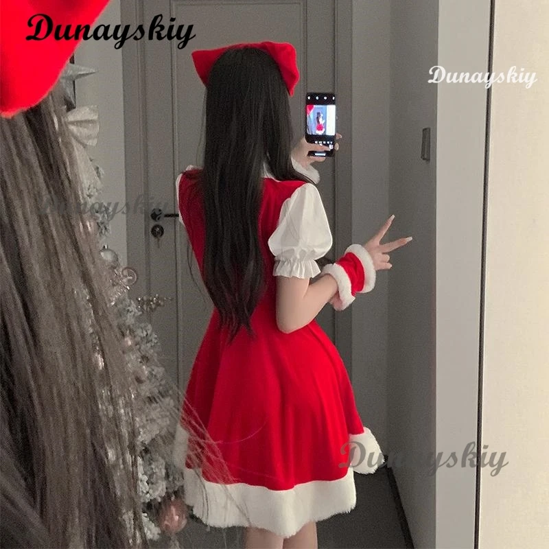 Disfraz de niña conejo Sexy de Navidad para mujer, bata de Papá Noel, traje de uniforme, vestido rojo de Navidad, lencería erótica, traje de pijama