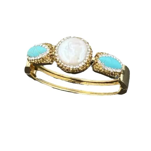 New natural baroque pearl turquoise inlaid bracelet personalized Czech jade hand environmentally friendly color electroplating