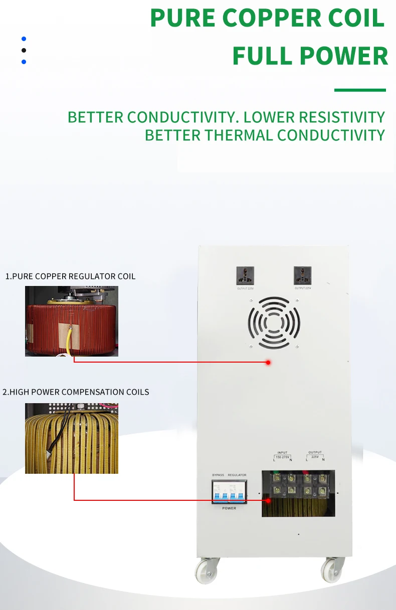 SVC 10KVA Voltage Stabilizer 100% Copper LCD Display Single Phase Automatic Voltage Regulation for Industry Equipments