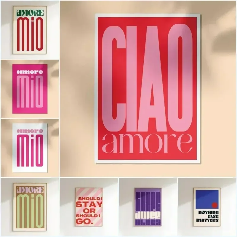 Quote Minimalist Poster Wall Art Painting Inspiration Music Canvas Painting Ciao Amore Com Amor Living Room Decorative Wall Art