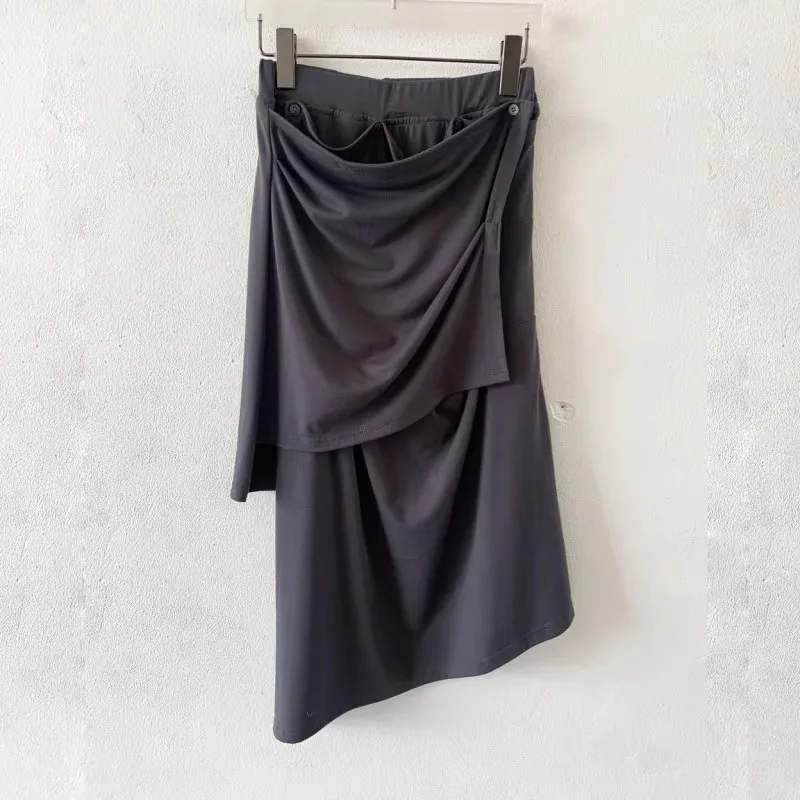 Y2K الكورية مطوي بلون كل مباراة منتصف طول تنورة المرأة 2025 الخريف عالية الخصر فضفاضة غير رسمية غير النظامية تنورة #6