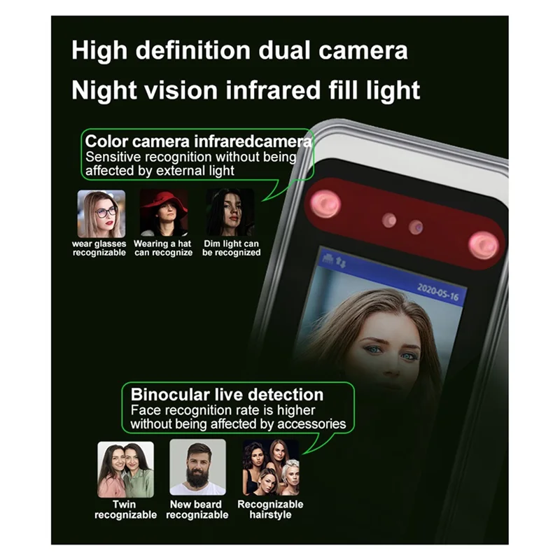 TCP/IP Wifi Dynamic Facial Face Recognition Time Attendance Access Control Machine Card Reader Empolyee Recorder System-N33R
