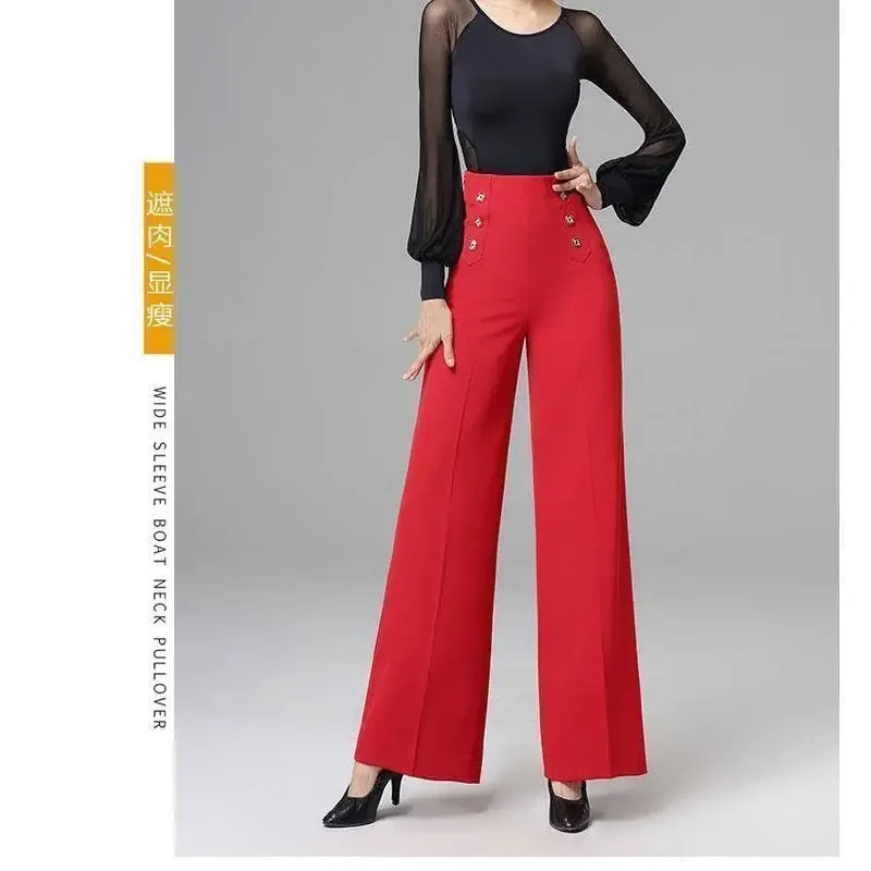 2024 New Latin Dance Pants Practice Ballroom  Wide Leg    Modern   Women High Waist  Z30