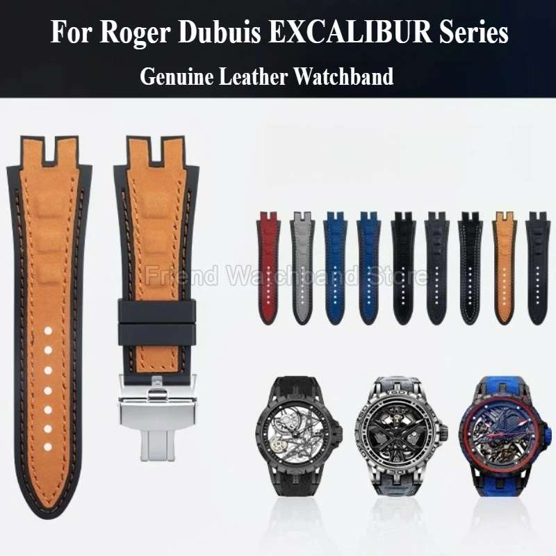 19x28mm Skin Friendly Silicone Backing Supple Durable Genuine Leather Watch Accessories for Roger Dubuis EXCALIBUR Watch Strap