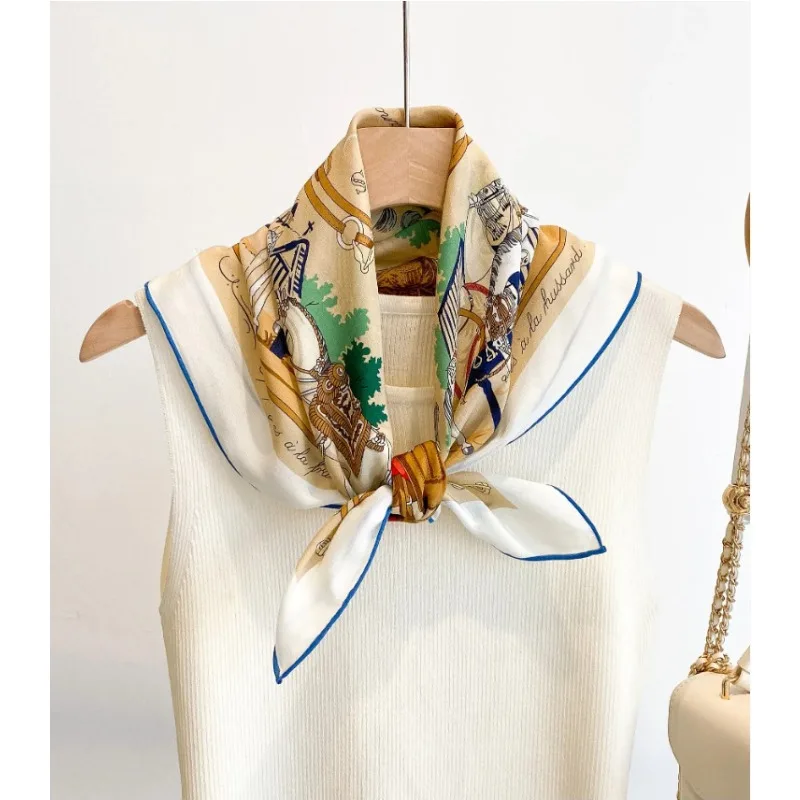 2026 New 100% Mulberry Silk Scarf with High Quality and Elegant Double Crepe Handmade Curled Edge Light Luxury Silk Scarf