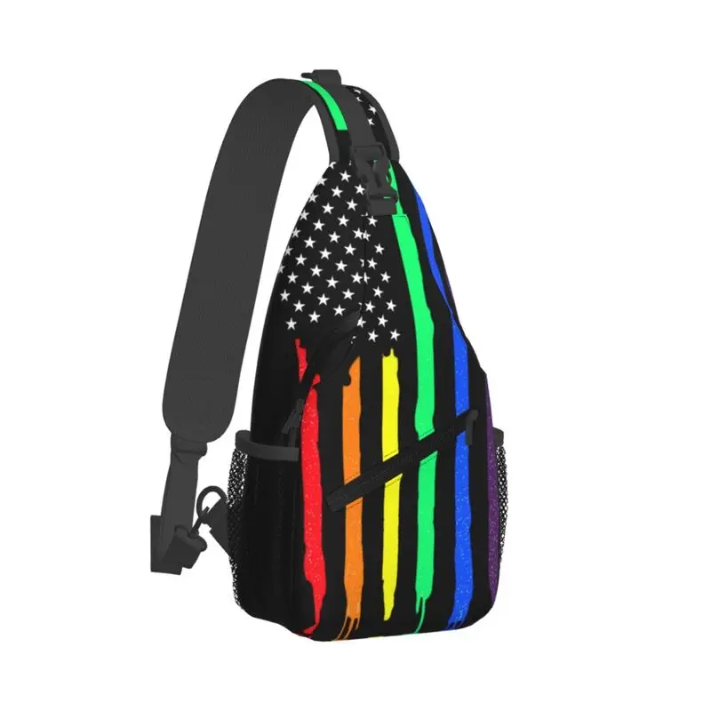 Customized Rainbow American Flag Gay Pride Sling Bag LGBT Lesbian Shoulder Crossbody Chest Backpack Travel Hiking Daypack