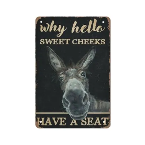 QHOVPA Vintage Donkey Art Metal Signs, Funny Sign Why Hello Sweet Cheeks Have...