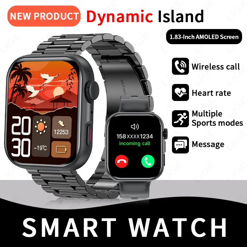 

Смарт-часы LIGE с мониторингом ЭКГ и здоровья, 1,83-дюймовый цветной IPS-дисплей, мультиспортивные режимы, три датчика здоровья, звонки по Bluetooth, смарт-часы 2026 года