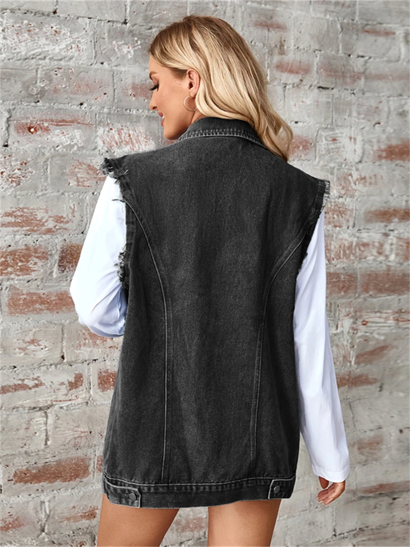 Streetwear Denim Vest Coat Autumn Clothes Women 2024 Washed Sleeveless Jacket Waistcoat Top Casual Baggy Jean Vest Cardigan Coat