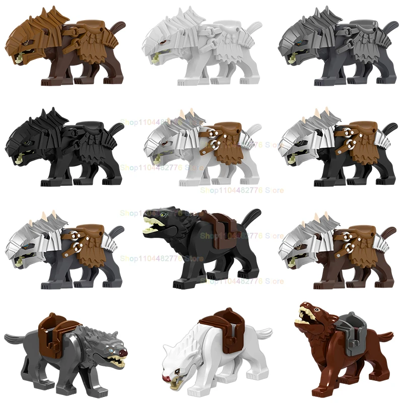 

P8011-8014 Medieval Grey Brown White Black Armor Wolf Models Creative Building Blocks Action Figures Assemble Bricks Kids Toys