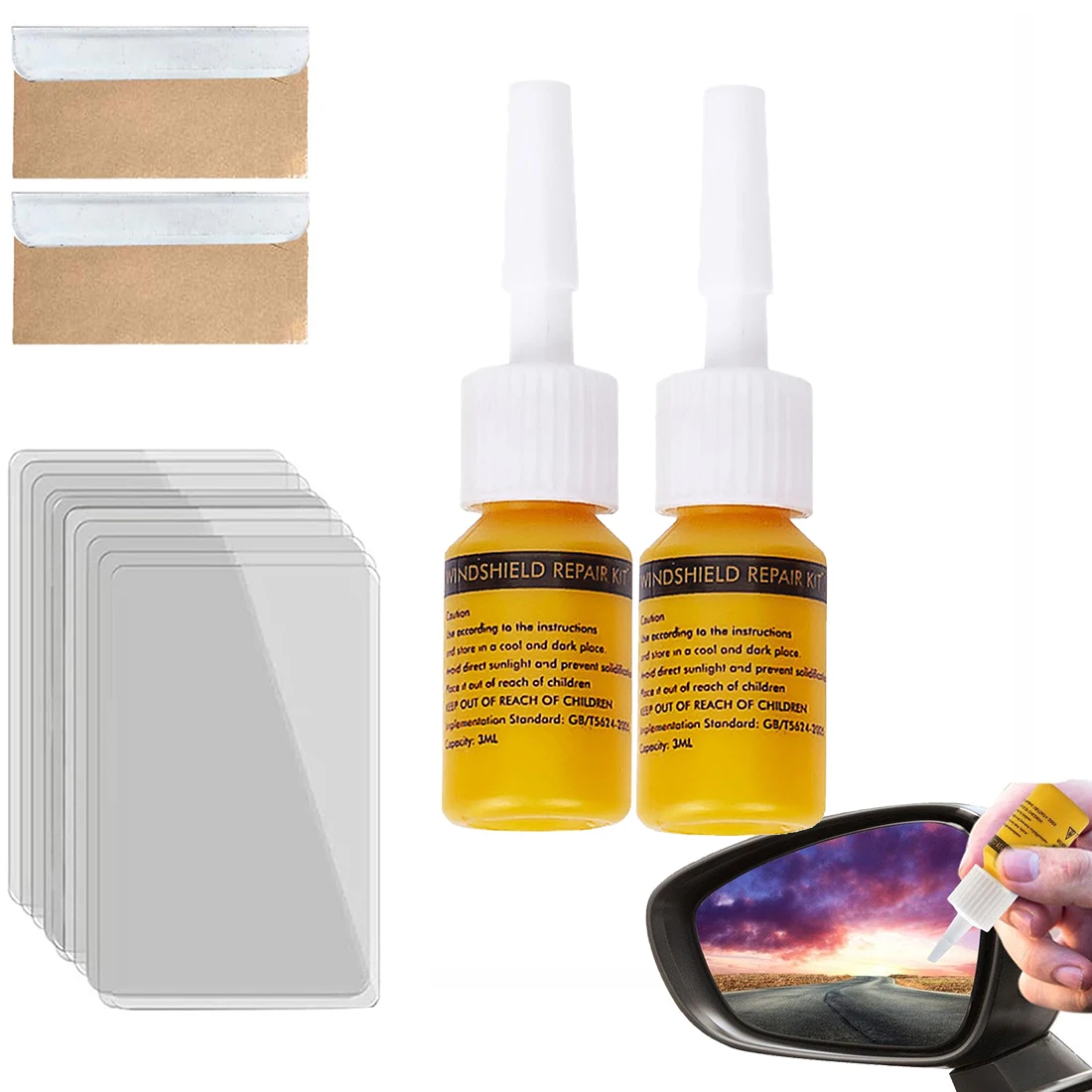 1/2 Packs Car Glass Nano Repair Fluid - Quick-Fix Window Chips Repair Kit, Windshield Nano-Repair Liquid, Fixes Small Cracks
