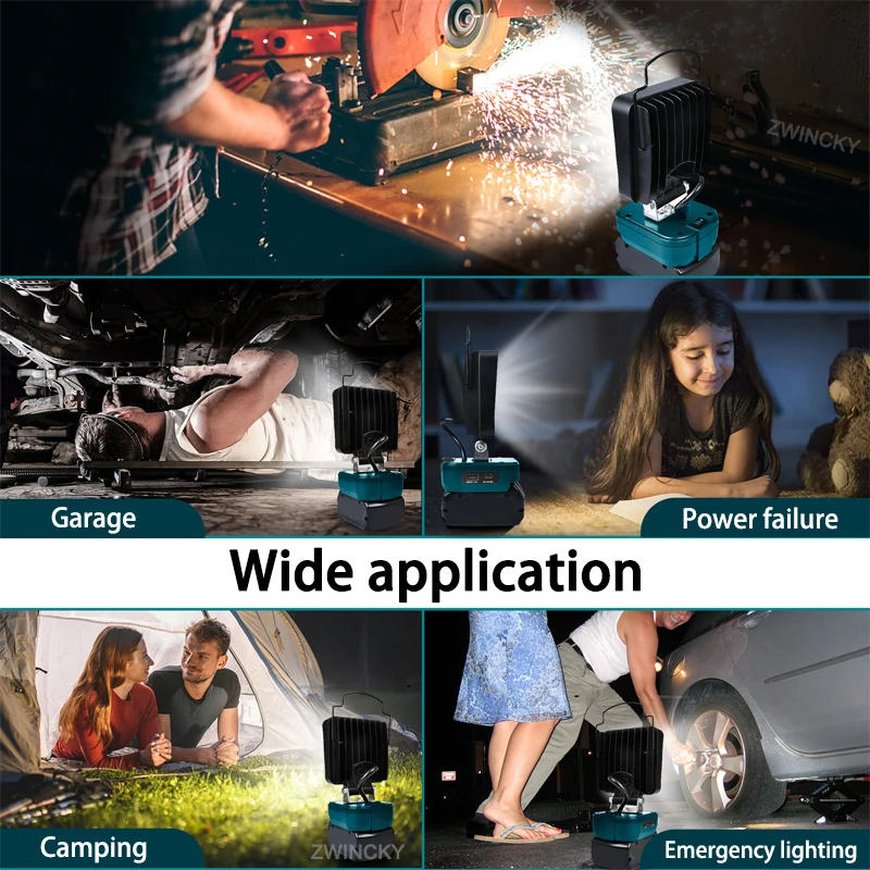 

48W LED Work Lights With Type C USB Hook For Bosch 18V Li-ion Battery, Portable Lanterns Flashlight Floodlights Torch for Bosch