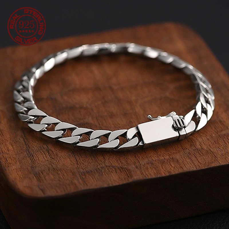 Factory Price 100% S925 Sterling Silver Bracelet Necklace 7MM 8MM 10MM Punk S925 Silver Certified Men's Silver Gift