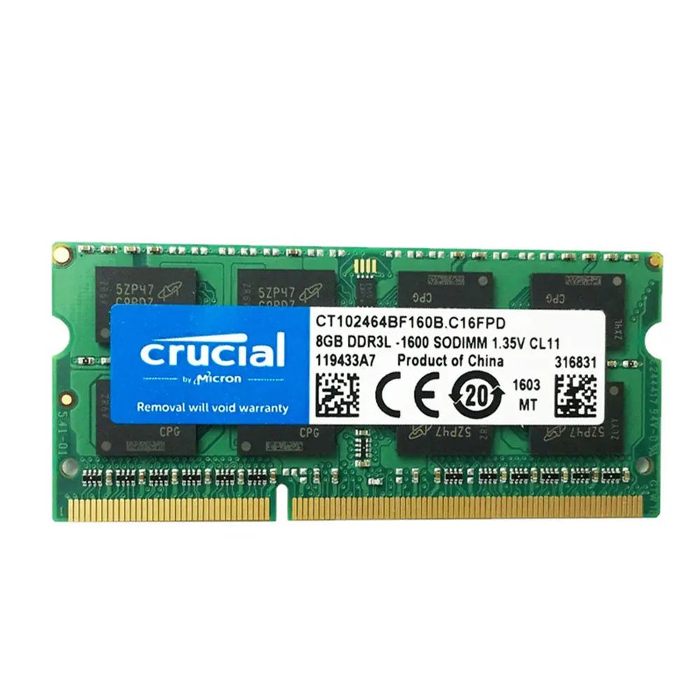 Crucial Memory Laptop RAM DDR3 DDR3L 8GB 4GB 1333 1866 1600MHz SODIMM PC3-10600 PC3L-12800 PC3L-14900 1.35V/1.5V Notebook RAMs