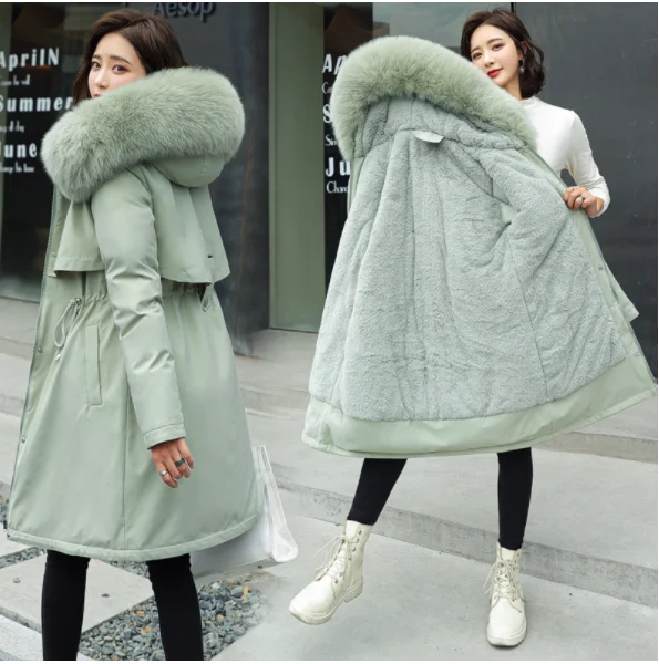 

2023 New Winter Jacket Women Parkas Warm Casual Parka Clothes Long Jackets Hooded Parka Female Fur Lining Thick Mujer Coat