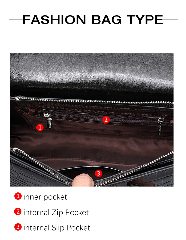 Aidrani Echtleder-Handtasche aus Rindsleder mit Krokodilmuster, Große Kapazität, Glänzende Oberfläche, Damen-Umhängetasche – Detail 6