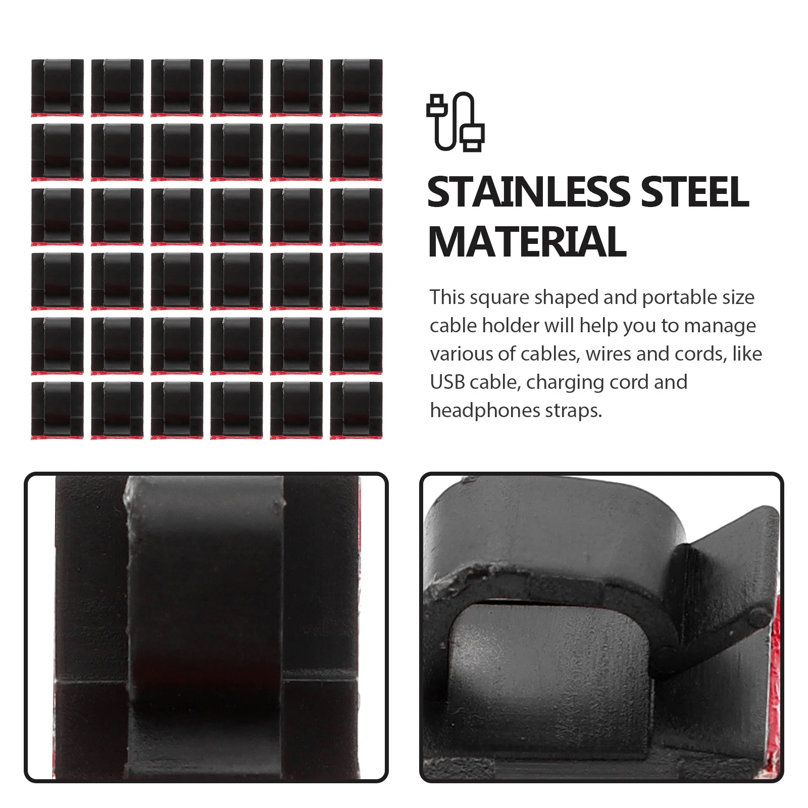 

50pcs Square Shaped Cable Holder Clips For Headphone Data Cable Management Desktop Storage Cord Winder Plastic