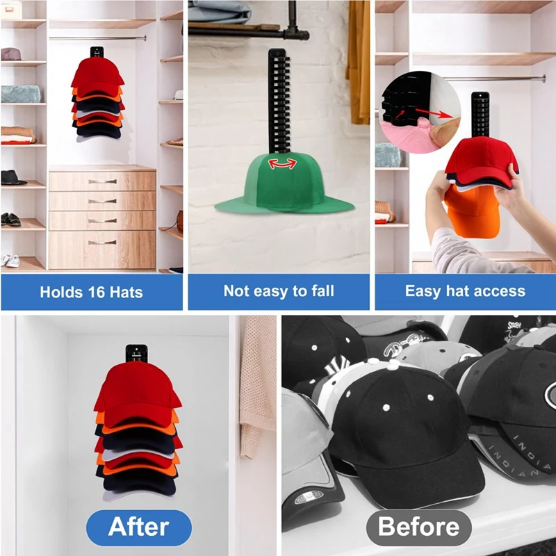 Hat Organizer For Baseball Caps, Hat Rack Adhesive Hat Hooks For Wall Holdup To Much Hats, Hat Storage Display