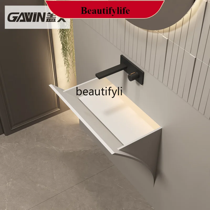 

B185 Square wall basin Corian integrated wall-mounted wash basin bathroom semi-embedded artificial stone basin