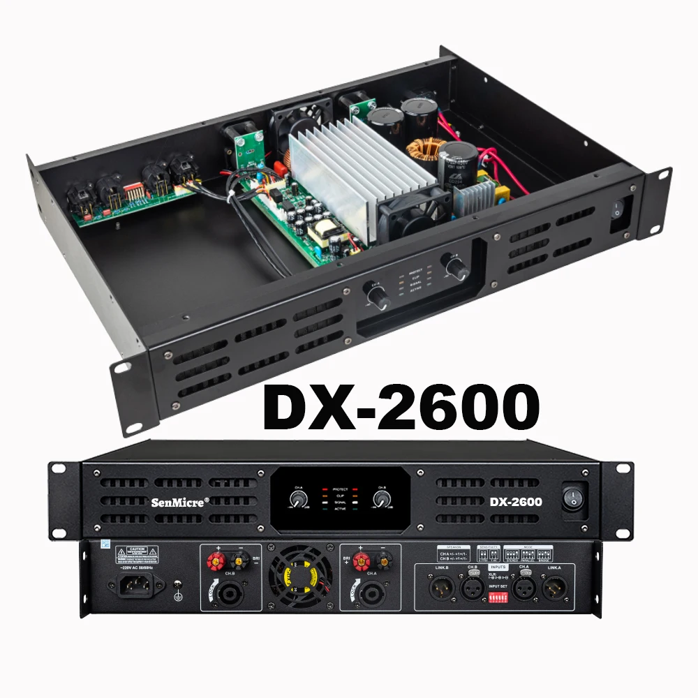 SenMicre DX4600 4X600W 8OHM เครื่องขยายเสียงระดับมืออาชีพ 2/4 Channel Audio DJ ซับวูฟเฟอร์ AMP Line Array เครื่องขยายเสียงลำโพง Class D เสียง preamplifier 4x800W 4OHM KTV อุปกรณ์เครื่องเสียงบ้าน