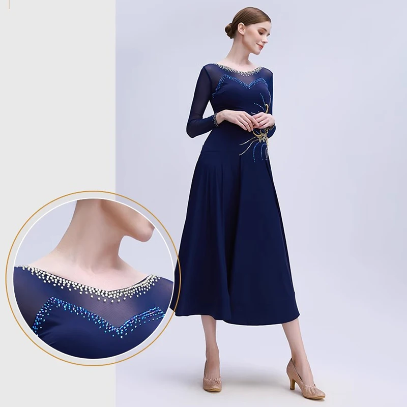 Vestido de valsa personalizado 2025, novo vestido de competição de dança de salão, roupas de festa, padrão feminino, dança moderna, performance de palco