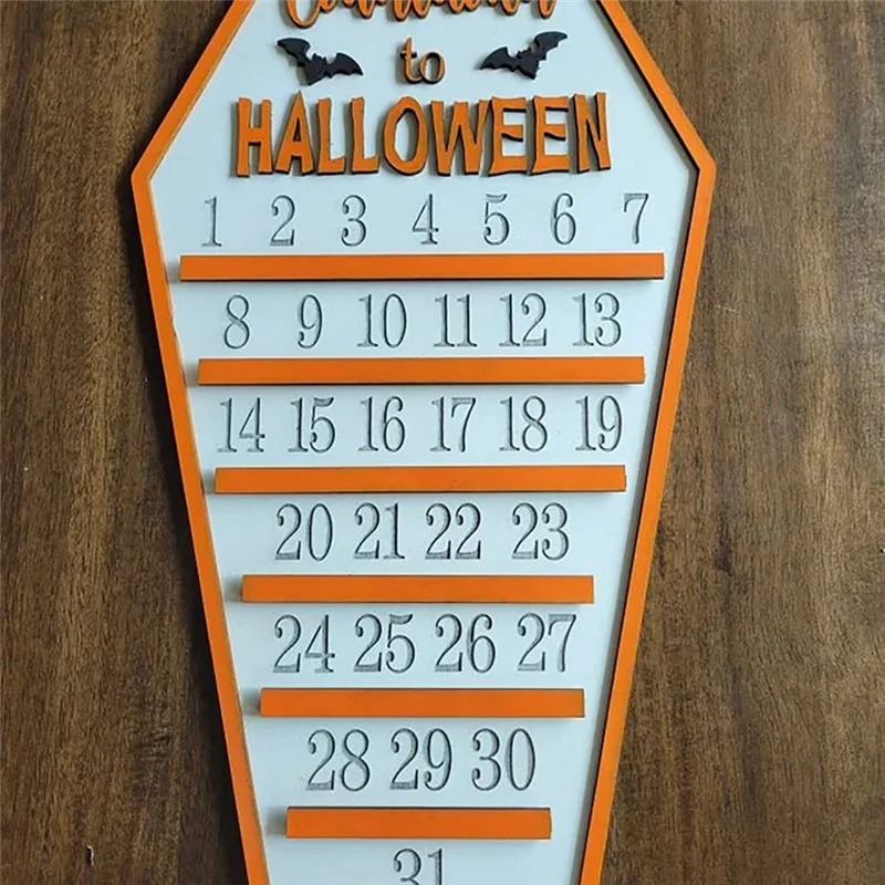 Calendrier de l'Avent d'Halloween de 31 jours, décoration joyeux Halloween en forme de cercueil B avec trois découpés