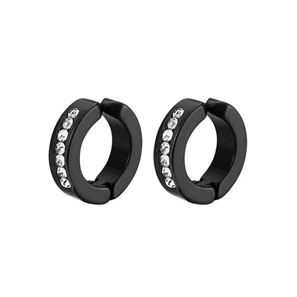 1 Pair Stainless Steel Magnetic Non Piercing Inlaid Cubic Zirconia Stud Earrings Clip on Hoop Earrings Set for Men Women