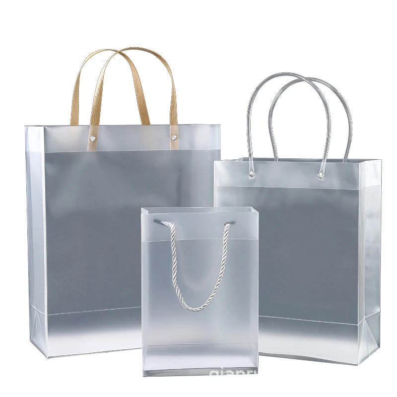 StoBag 10pcs Transparent Frosted PP Plastic Gift Packaging Tote Bags Clothes Present Cosmetic Favors Party Portable Custom Logo