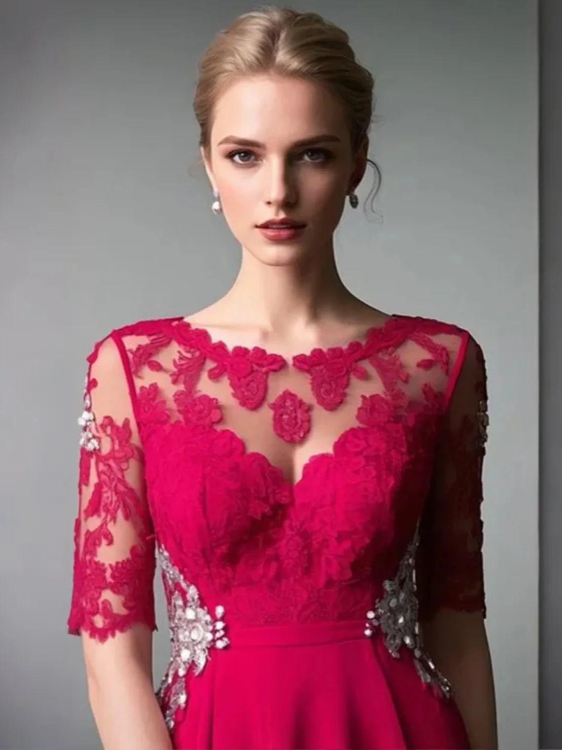 

Elegant A-line Evening Dress Sexy Wedding Guest Dress Scoop Neck Sequins Appliques Sweep Train Chiffon Lace 2025 Free Customized