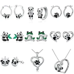 2024 New Black Panda Hoop Earrings for Women Cute Girls Circle  Silver Color Fashion Versatile Ear Jewelry Gifts