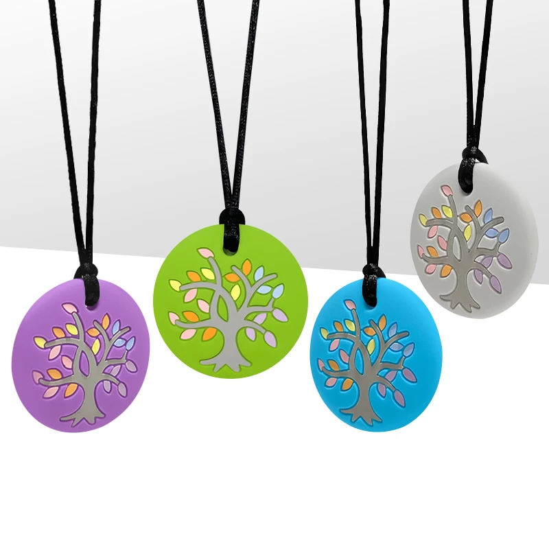 

New Chew Tree of life Shape Necklace Baby Silicone Teether Autism Sensory Chew Therapy Tools Kids Chewy Toys