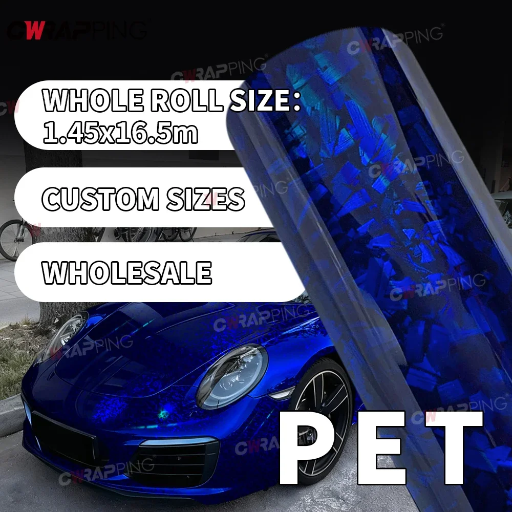 50/100/145CM Carbon Fiber Sticker High-gloss Blue Car Decals Waterproof PET Air Release Motorcycle Adhesive Vinyl Wrapping Wrap