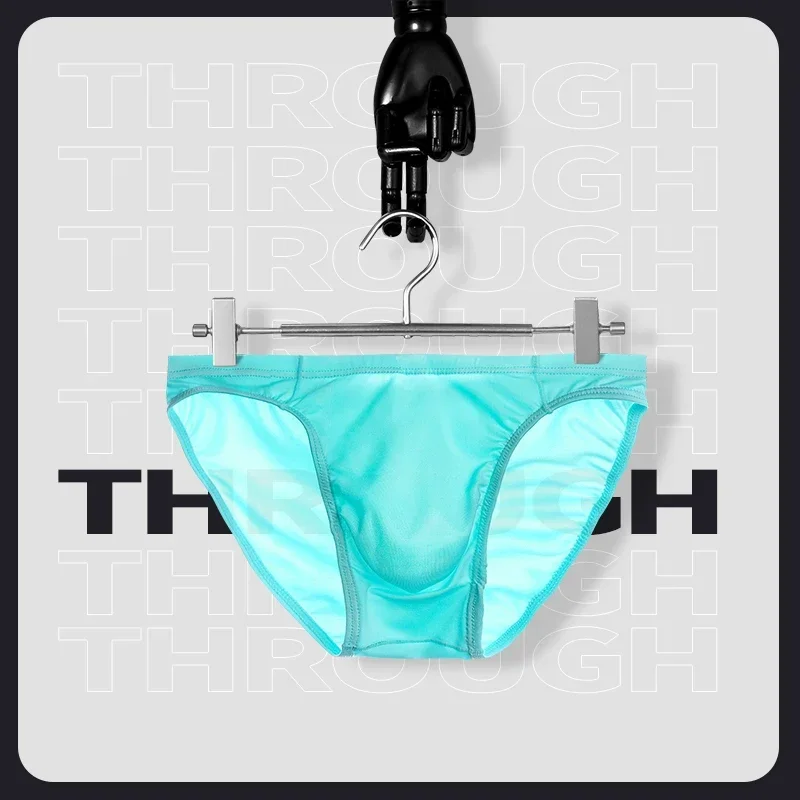 5 個のメンズブリーフ、アイスシルク、通気性、セクシー、薄い、U 凸透明ワンピースローライズブリーフ