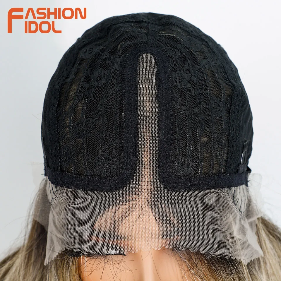 FASHION IDOL 24 Inch Long Loose Body Wavy Lace Front Wigs For Women Pre-Cut Pre Plucked Lace Wigs Ombre Blonde White Cosplay Wig image 5