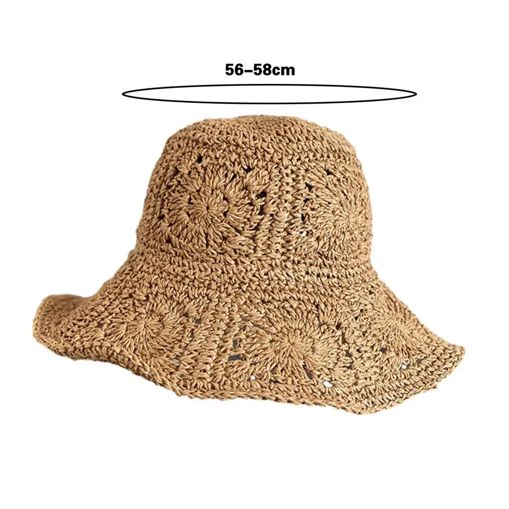 Women Summer Wide Brim Sun Hat Crochet Straw Hat Sun Straw Hat Breathable Travel Hat Beach Bucket Sun Hat