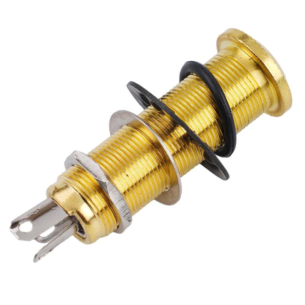 1pcs Electric Guitar Jack- Anti-noisy Bass Parts 6.35mm Stereo-Output Input 1/4 Inch Socket Plug- Brass Straight Ribbed Tube