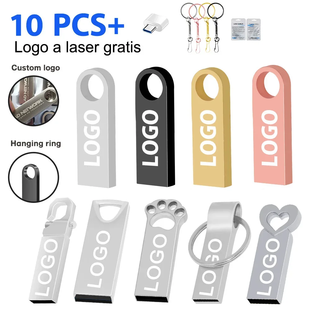 10 Stks/partij Metalen Usb Flash Drive Pen Drive 4Gb 8Gb 16Gb Pendrive 32Gb 64Gb Memory Stick 128Gb Usb Stick Cadeau Gratis Logo Aangepast