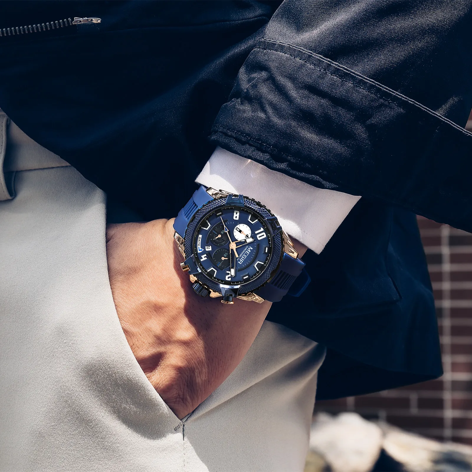 MEGIR 48MM Dial Chronograph Men's Quartz Watches Waterproof Luminous Sport Casual Wristwatch with 24-hour Auto Date Gift for Man