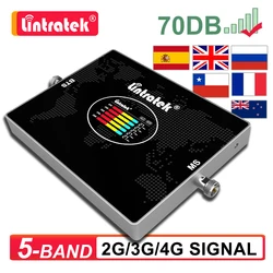 Lintratek-amplificador celular de cinco bandas, impulsionador de celular LTE, repetidor de sinal, B28, 700, B20, 800, 900, 1800, 2100, 2600, 850, B5, 2G, 3G, 4G